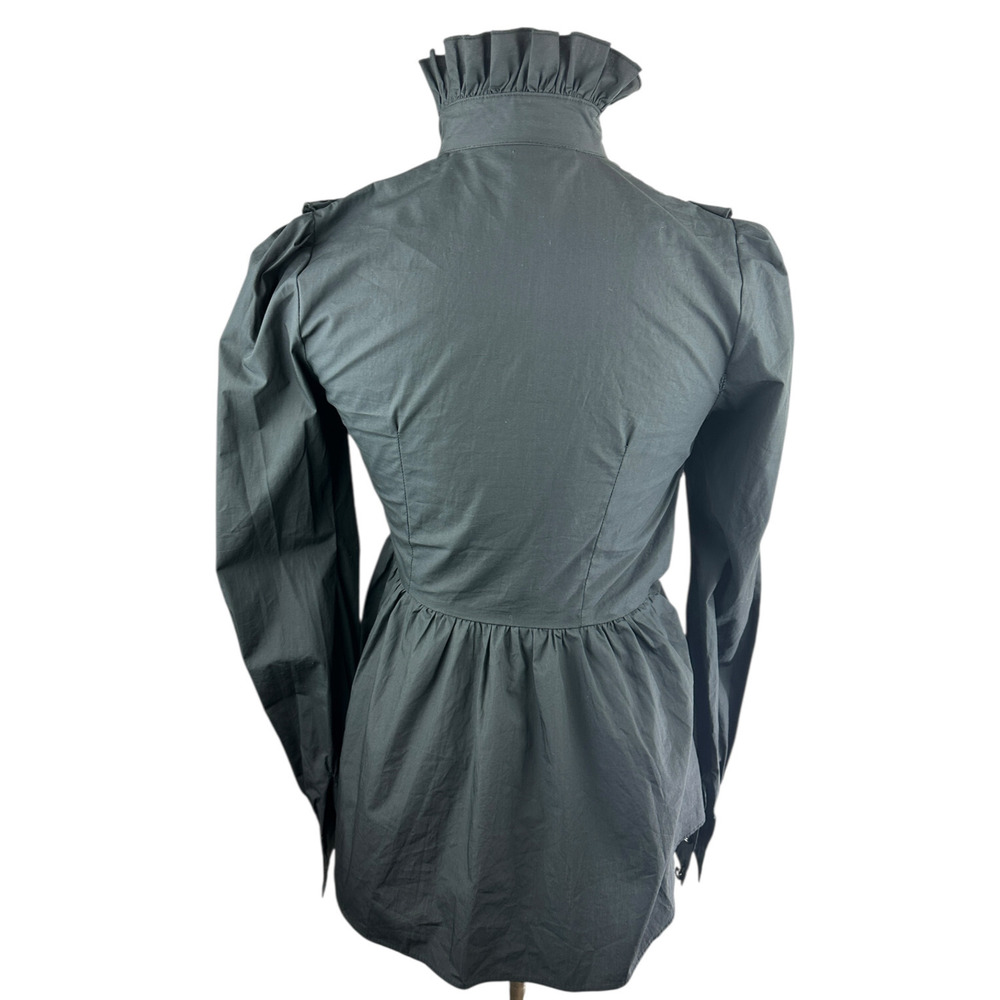 *Flawed* Victorian Choice Black Blouse Steampunk Witchy Goth Button Top Medium - Picture 11 of 16